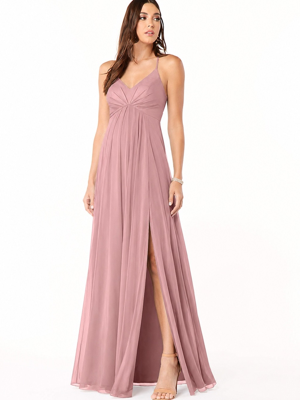 Azazie Annabelle Stretch Mesh V-Neck Pleated Floor Length Bridesmaid dress